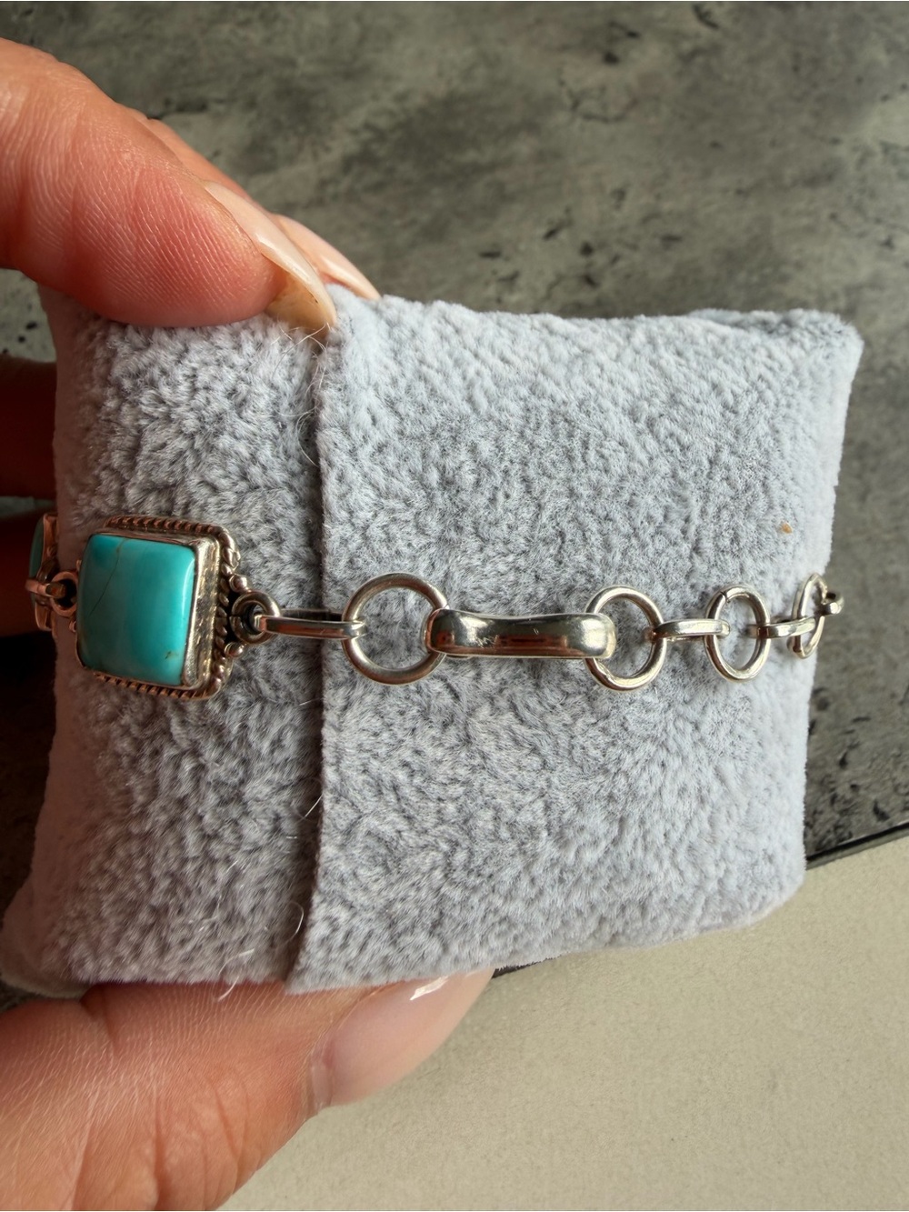 Sterling Silver Turquoise Square Link Bracelet - Picture 3 of 8